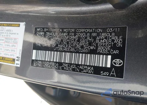 2011 Toyota Corolla Le из США, поврежденный, VIN JTDBU4EE4BJ102651